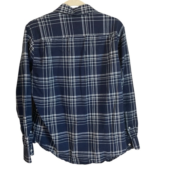 Club Monaco Navy Blue Plaid Button-Up Shirt. Slim Fit - Picture 2 of 7